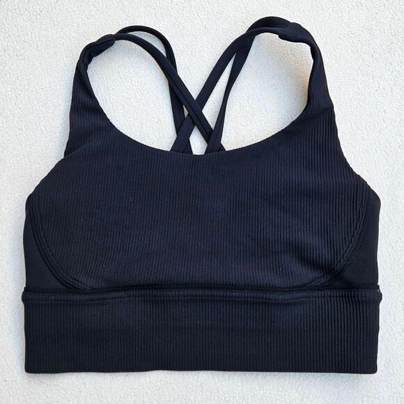 Lululemon Energy Black Longline Ribbed Sports Bra - Picture 1 of 9